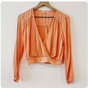 🔥Womens O'Neill Orange Surplice Cross Over Long Sleeve Crop Top